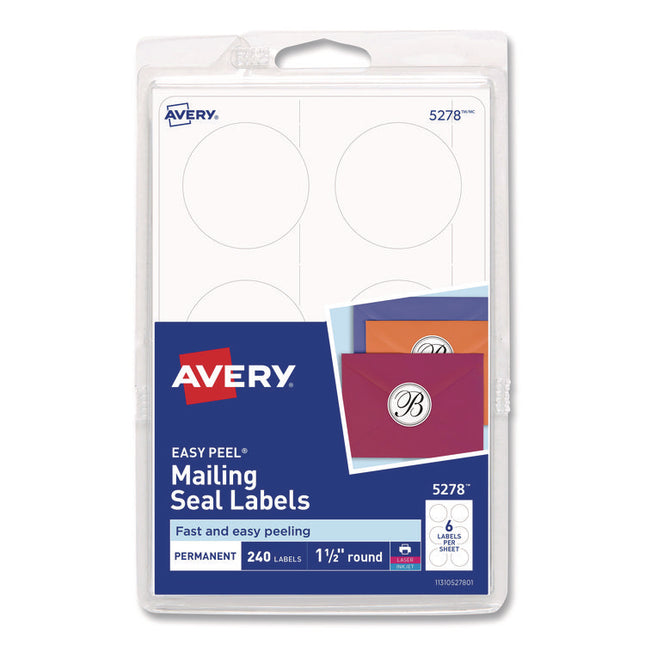 Printable Mailing Seals, 1.5" dia, White, 6/Sheet, 40 Sheets/Pack