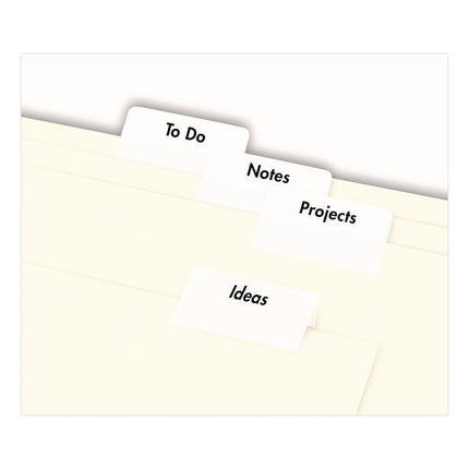 Printable Plastic Tabs with Repositionable Adhesive, 1/5-Cut, White, 1.25" Wide, 96/Pack