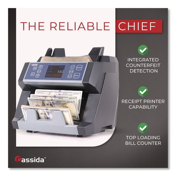 6600 UV/MG Top Loading Bill Counter, 1,400 Bills/min, 10.2 x 11 x 8.1, Gray