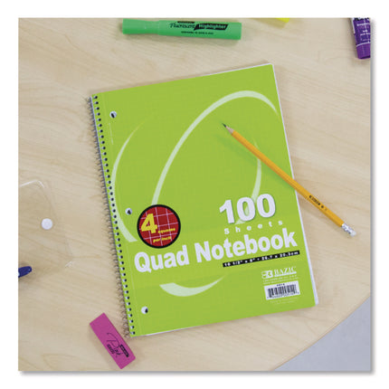 Spiral Notebooks, 1-Subject, Quadrille Rule (4 sq/in), Randomly Assorted Cover Color, (100) 10.5 x 8 Sheets