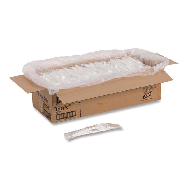 Mediumweight Polypropylene Cutlery, Fork/Knife/Teaspoon, Plastic, White, 250/Carton