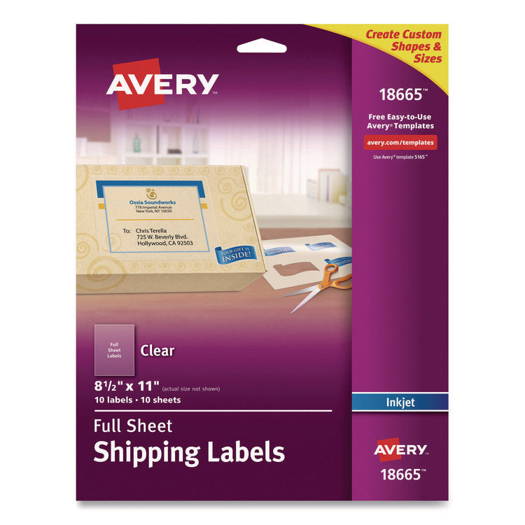 Matte Clear Shipping Labels, Inkjet Printers, 8.5 X 11, Clear, 10/pack
