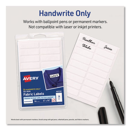 No-Iron Fabric Labels, 0.5 x 1.75, White, 18/Sheet, 3 Sheets/Pack