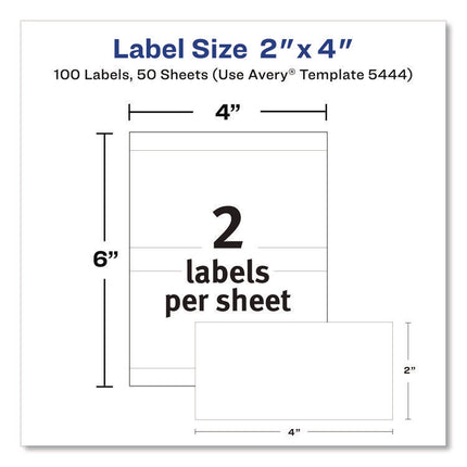Removable Multi-Use Labels, Inkjet/laser Printers, 2 X 4, White, 2/sheet, 50 Sheets/pack, (5444)