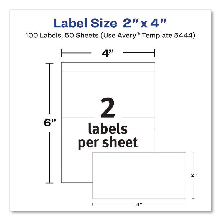 Removable Multi-Use Labels, Inkjet/laser Printers, 2 X 4, White, 2/sheet, 50 Sheets/pack, (5444)