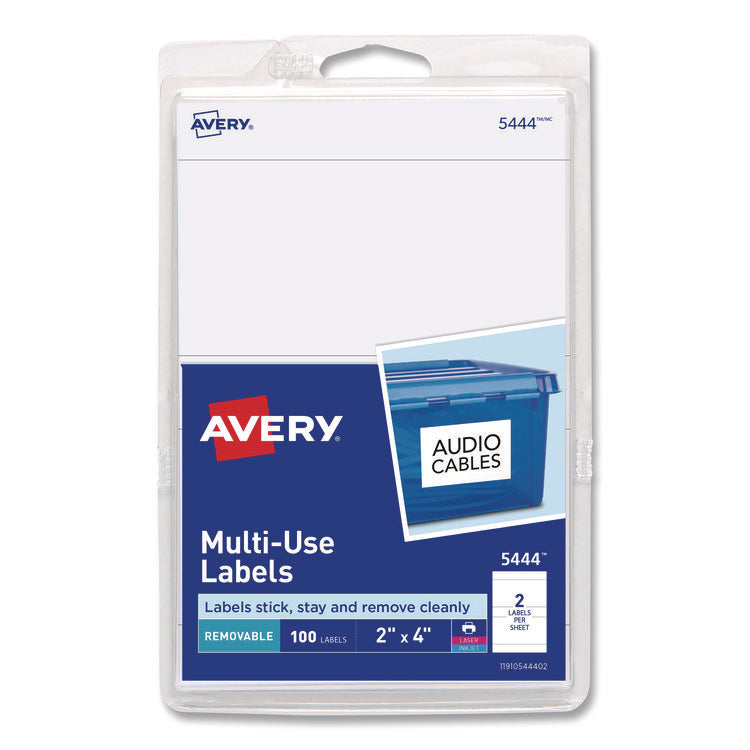 Removable Multi-Use Labels, Inkjet/laser Printers, 2 X 4, White, 2/sheet, 50 Sheets/pack, (5444)