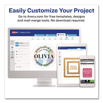 Vibrant Laser Color-Print Labels w/ Sure Feed, 1.25 x 2.38, White, 450/Pack