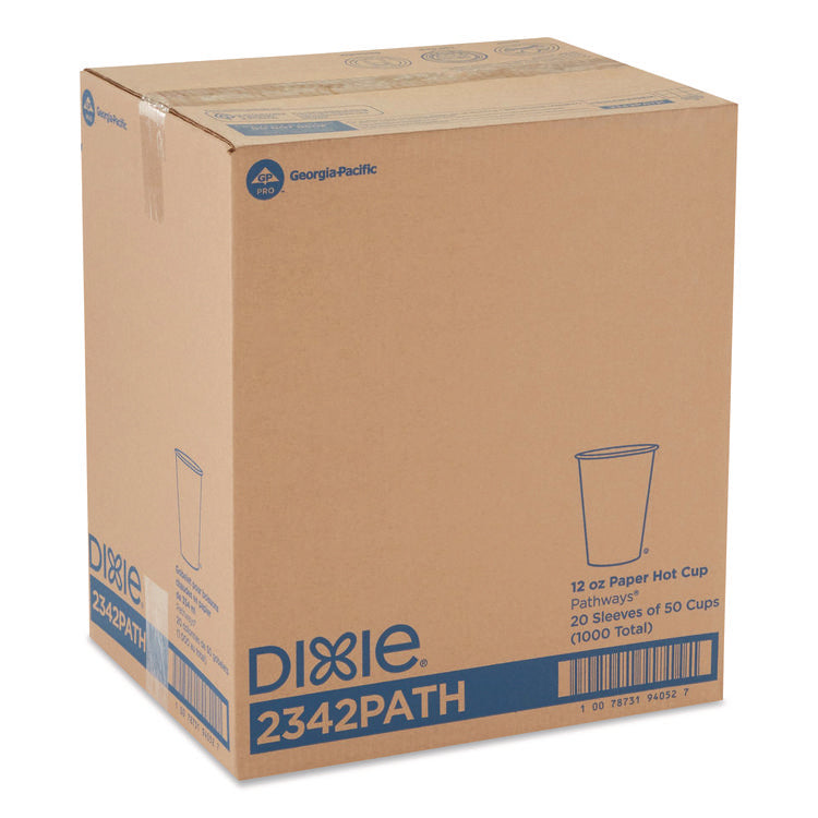 Pathways Paper Hot Cups, 12 oz, White/Brown, 50/Sleeve, 20 Sleeves/Carton