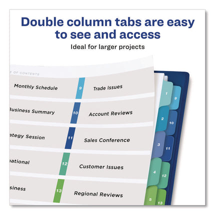 Customizable TOC Ready Index Double Column Multicolor Tab Dividers, 16-Tab, 1 to 16, 11 x 8.5, White, 1 Set