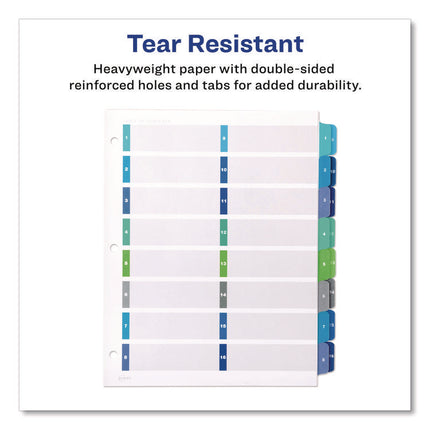 Customizable TOC Ready Index Double Column Multicolor Tab Dividers, 16-Tab, 1 to 16, 11 x 8.5, White, 1 Set