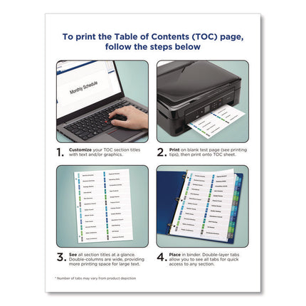 Customizable TOC Ready Index Double Column Multicolor Tab Dividers, 16-Tab, 1 to 16, 11 x 8.5, White, 1 Set