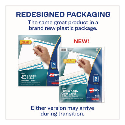 Print and Apply Index Maker Clear Label Dividers, Copiers, 5-Tab, 11 x 8.5, White, 5 Sets