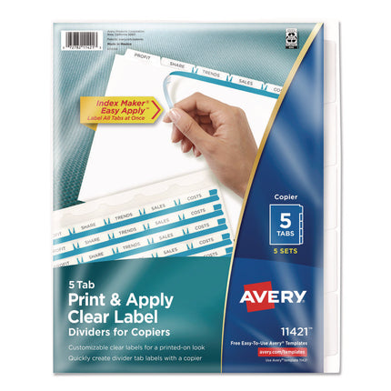Print and Apply Index Maker Clear Label Dividers, Copiers, 5-Tab, 11 x 8.5, White, 5 Sets