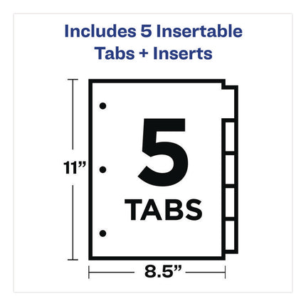 Plastic Insertable Dividers, 5-Tab, 11 x 8.5, Assorted Tabs, 1 Set