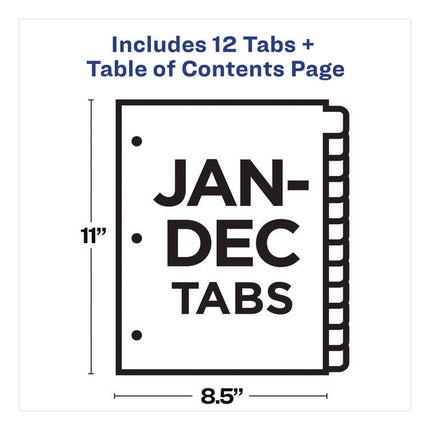 Table 'n Tabs Dividers, 12-Tab, Jan. to Dec., 11 x 8.5, White, Assorted Tabs, 1 Set