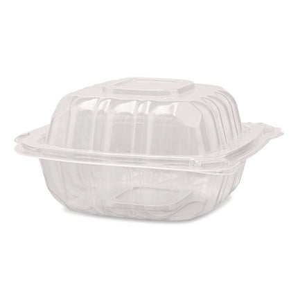 Polypropylene Plastic Hinged Container, 6 x 6 x 3.3, Clear, Plastic, 50/Pack, 6 Packs/Carton