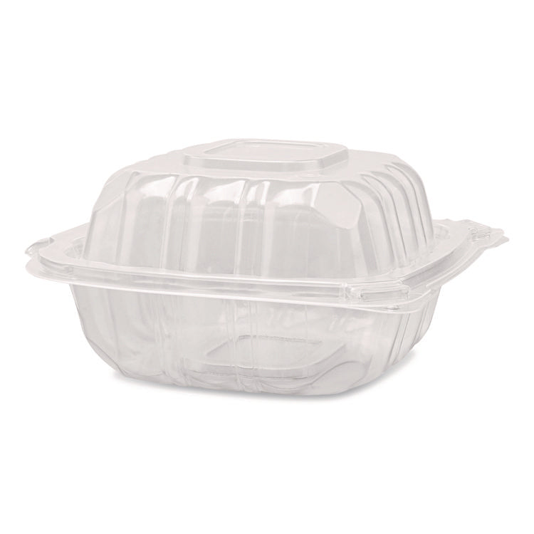 Polypropylene Plastic Hinged Container, 6 x 6 x 3.3, Clear, Plastic, 50/Pack, 6 Packs/Carton