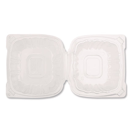 Polypropylene Plastic Hinged Container, 6 x 6 x 3.3, Clear, Plastic, 50/Pack, 6 Packs/Carton