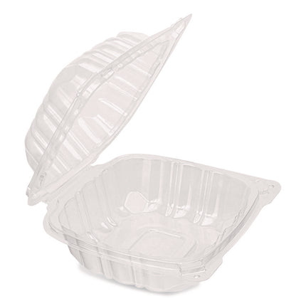 Polypropylene Plastic Hinged Container, 6 x 6 x 3.3, Clear, Plastic, 50/Pack, 6 Packs/Carton
