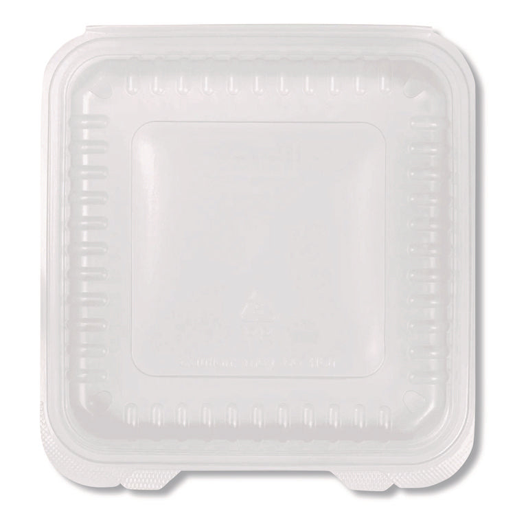 Polypropylene Plastic Hinged Container, 9.35 x 9.22 x 3.17, Clear, Plastic, 50/Pack, 4 Packs/Carton