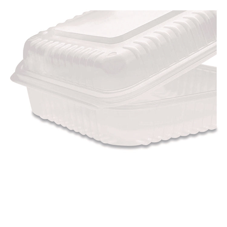 Polypropylene Plastic Hinged Container, 9.35 x 9.22 x 3.17, Clear, Plastic, 50/Pack, 4 Packs/Carton
