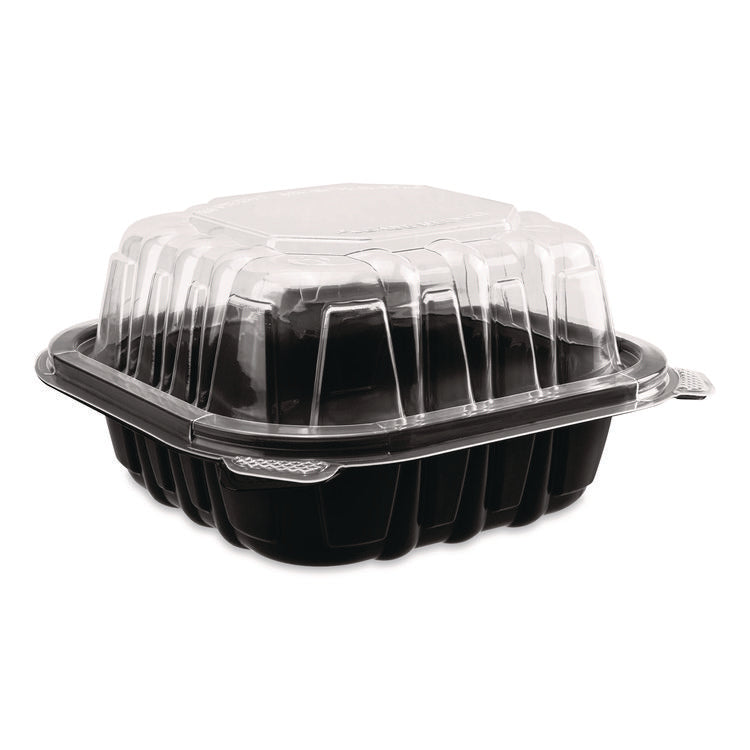 Polypropylene Plastic Hinged Container, 6 x 6 x 3, Black/Clear, Plastic, 50/Pack, 6 Packs/Carton