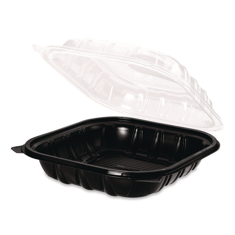 Polypropylene Plastic Hinged Container, 9 x 9 x 3, Black/Clear, Plastic, 50/Pack, 3 Packs/Carton
