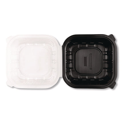Polypropylene Plastic Hinged Container, 9 x 9 x 3, Black/Clear, Plastic, 50/Pack, 3 Packs/Carton