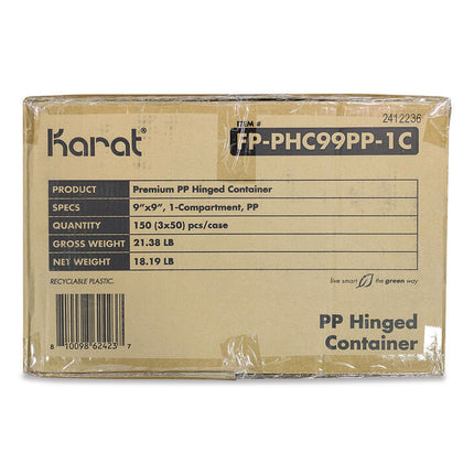 Polypropylene Plastic Hinged Container, 9 x 9 x 3, Black/Clear, Plastic, 50/Pack, 3 Packs/Carton