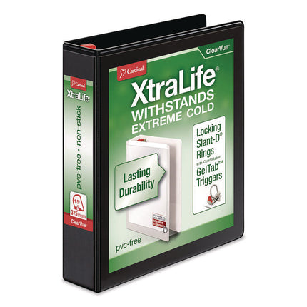 XtraLife ClearVue Non-Stick Slant-D Ring Binder, 3 Rings, 1.5" Capacity, 11 x 8.5, Black