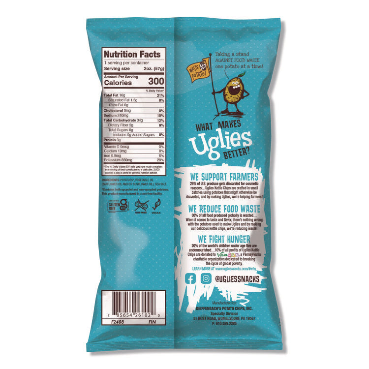 Kettle Potato Chips, Sea Salt, 2 oz Bags, 24/Carton