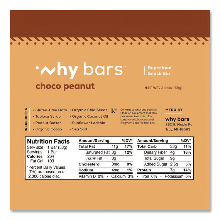 Superfood Snack Bar, Choco Peanut, 2.04 oz Bar, 12/Box