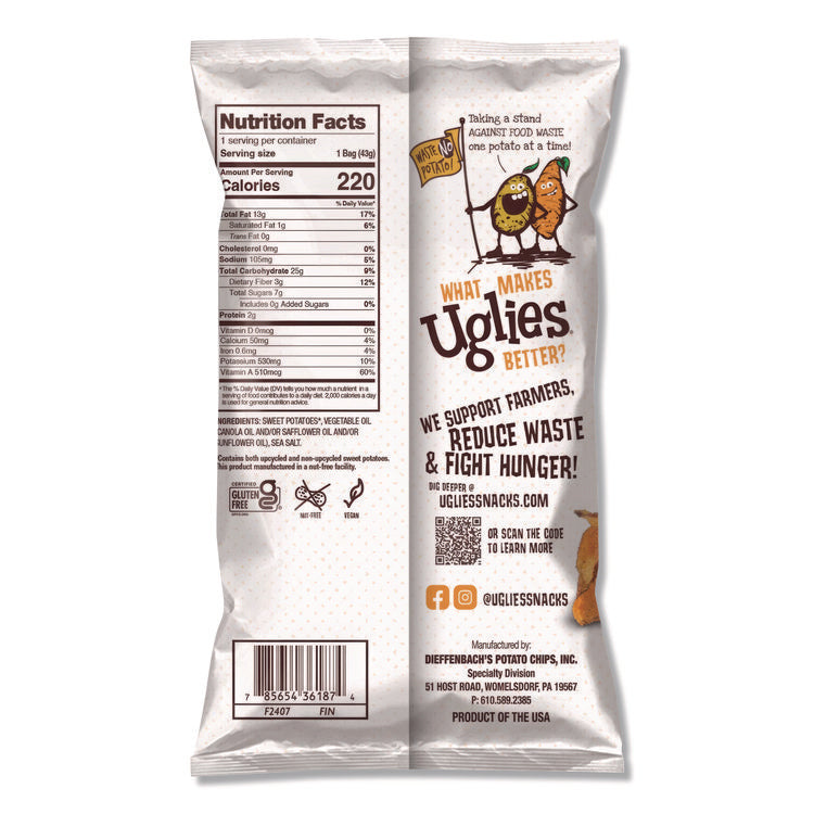 Kettle Potato Chips, Sweet Potato, 2 oz Bags, 24/Carton