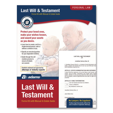 Last Will and Testament Digital Forms Kit with Manual and Estate Guide, Inkjet/Laser, 8.5 x 11, Unlimited Number of Forms