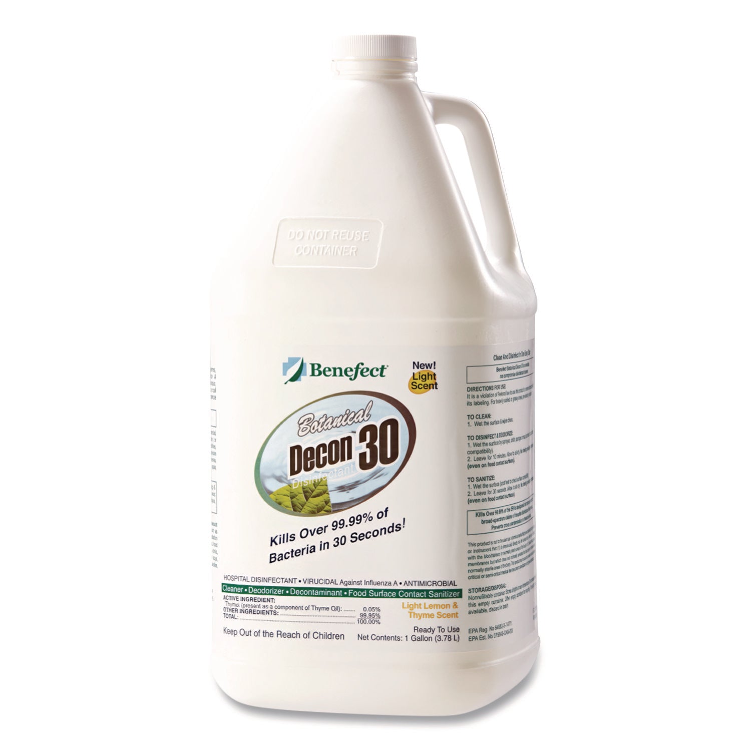 Botanical Decon 30 Disinfectant Cleaner, Light Lemon and Thyme Scent, 1 gal Bottle