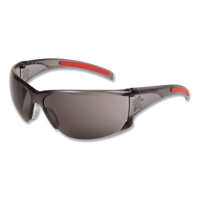 Hulk HK1 Series Safety Glasses, Scratch-Resistant, Smoke/Red Plastic Frame, Gray Plastic Lens