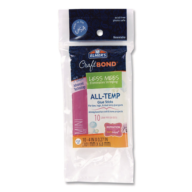 Craftbond Less Mess All-Temp Glue Sticks, Mini, 0.27 x 4, Dries Clear, 10/Pack