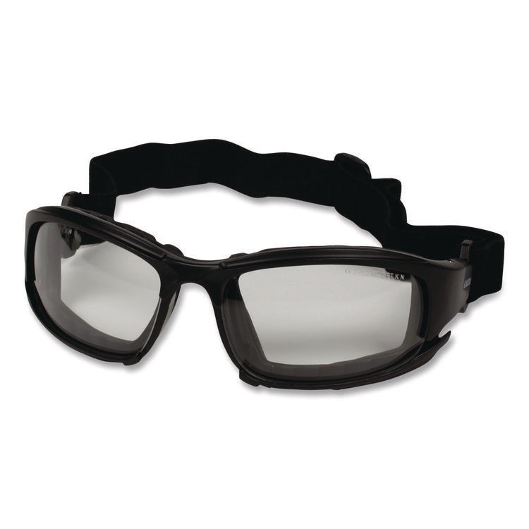 V50 Calico Safety Eyewear with Head Strap, KleenVision Anti-Fog Coating, Black Nylon Frame, Clear Polycarbonate Lens