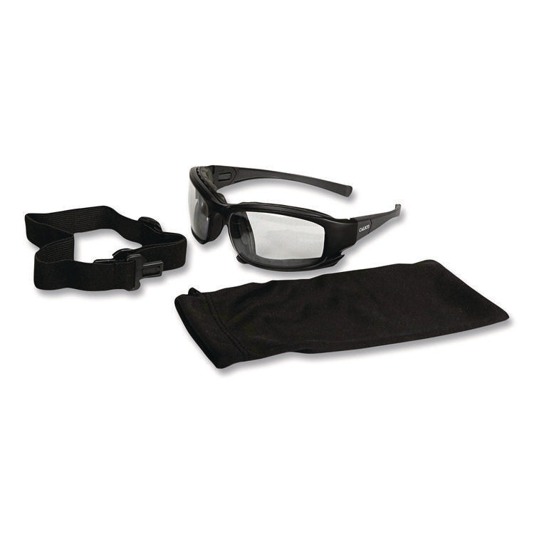 V50 Calico Safety Eyewear with Head Strap, KleenVision Anti-Fog Coating, Black Nylon Frame, Clear Polycarbonate Lens