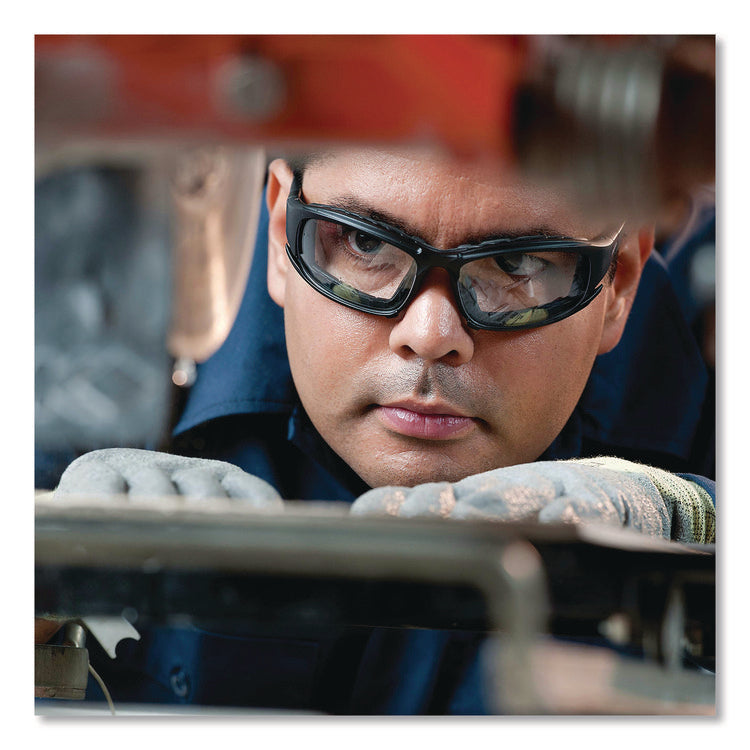 V50 Calico Safety Eyewear with Head Strap, KleenVision Anti-Fog Coating, Black Nylon Frame, Clear Polycarbonate Lens