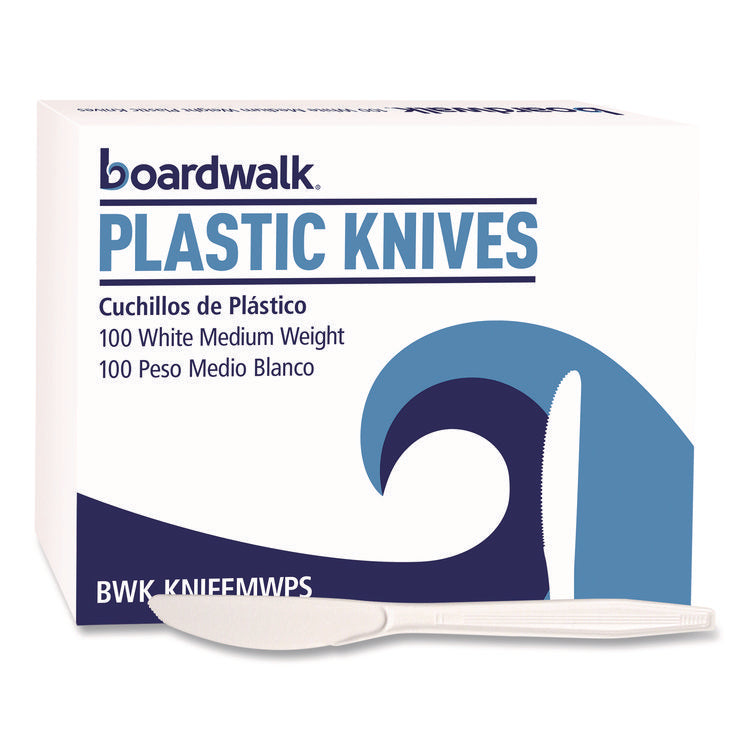 Mediumweight Polystyrene Cutlery, Knife, Plastic, White, 100/Box