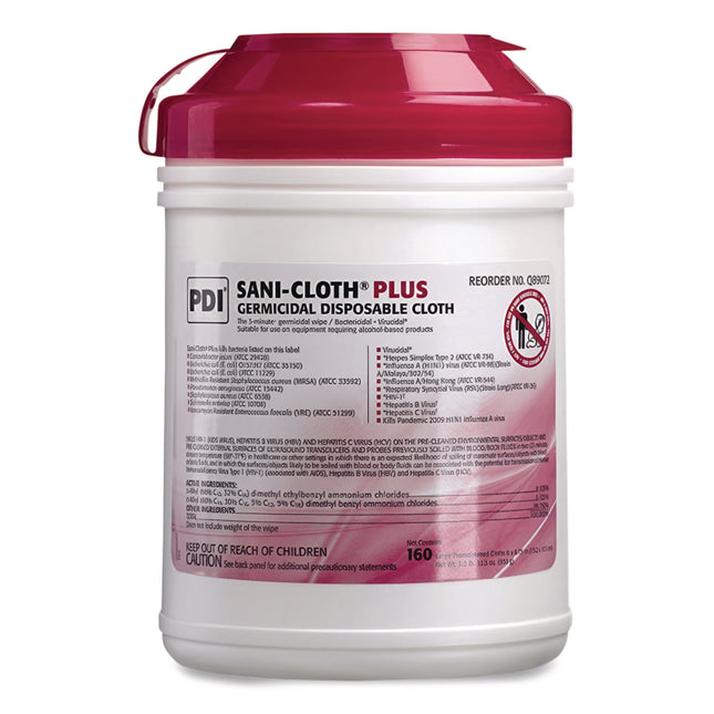 PDI San-Cloth Plus Germicidal Disposable Cloth, 6 x 6.75, Unscented, White, 160/Pack