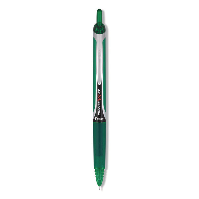 Precise V5RT Rollerball Pen, Retractable, Extra-Fine 0.5 mm, Green Ink, Green/Silver Barrel
