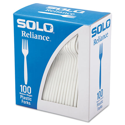 Reliance Mediumweight Cutlery, Fork, Plastic, White, 100/Box, 10 Boxes/Carton