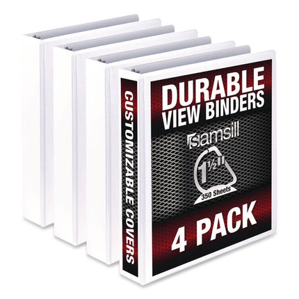 Durable D-Ring View Binders, 3 Rings, 1.5" Capacity, 11.5" x 8.5", White, 4/Pack