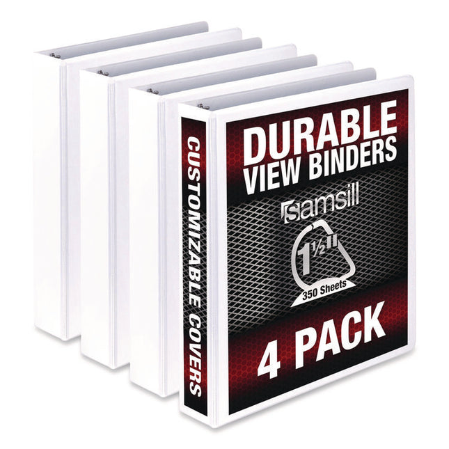 Durable D-Ring View Binders, 3 Rings, 1.5" Capacity, 11.5" x 8.5", White, 4/Pack