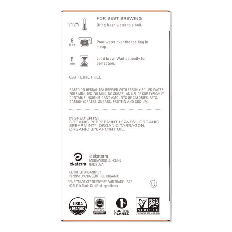 Tea Bags, Organic Refresh Mint, 16/Box