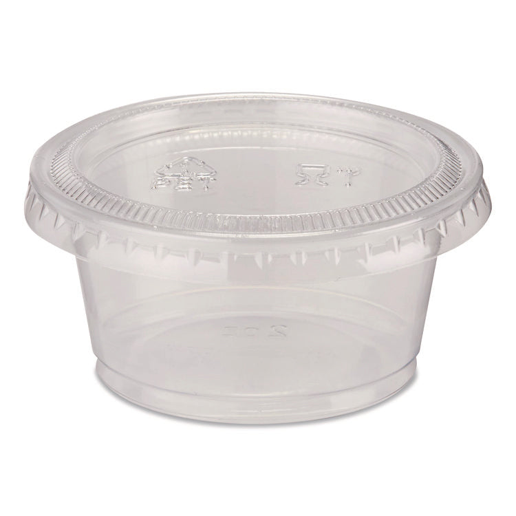 Plastic Portion Cup Lid, Fits 1.5 oz to 2 oz Cups, Clear, 100/Sleeve, 24 Sleeves/Carton