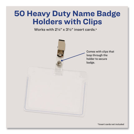 Secure Top Clip-Style Badge Holders, Horizontal, 2 1/4 X 3 1/2, Clear, 50/box