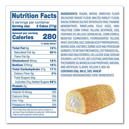 Twinkies, Vanilla, 1.36 oz Individually Wrapped, 10/Pack, 3 Packs/Carton